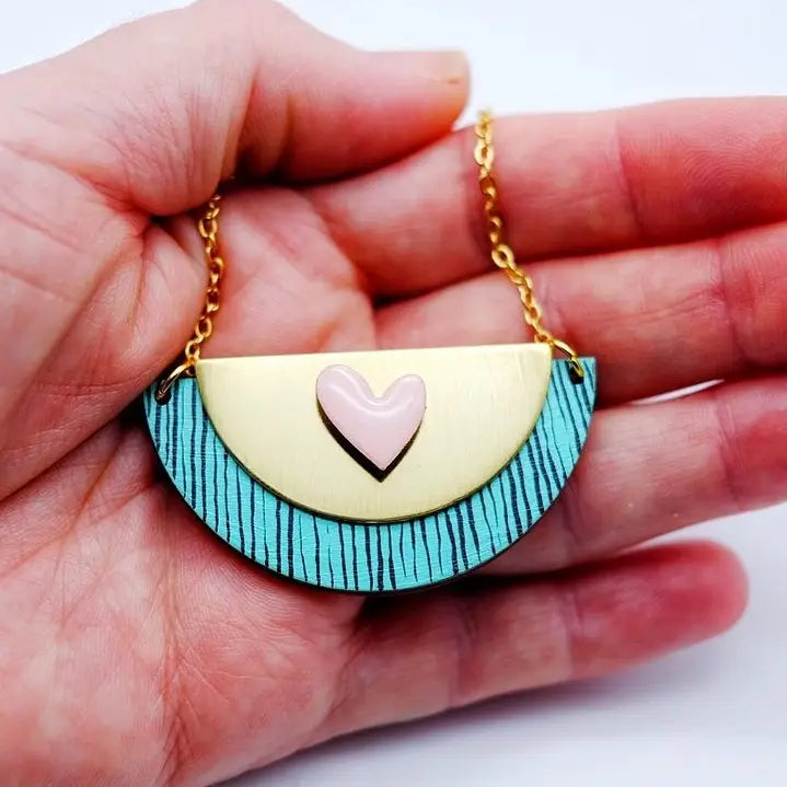 Art Deco Wooden Bib Style Pendant Necklace