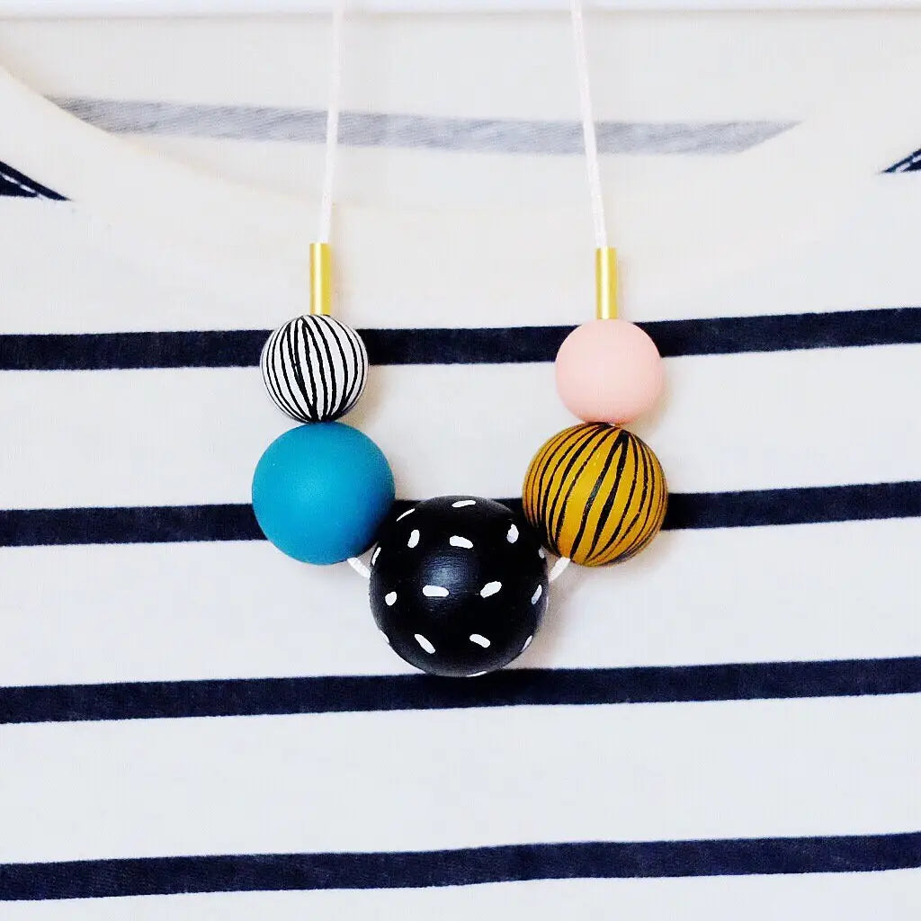 Wooden Stripey Statement Necklace