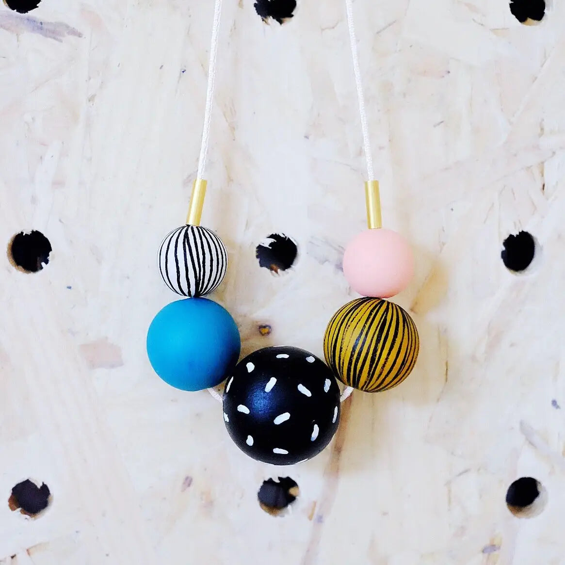 Wooden Stripey Statement Necklace