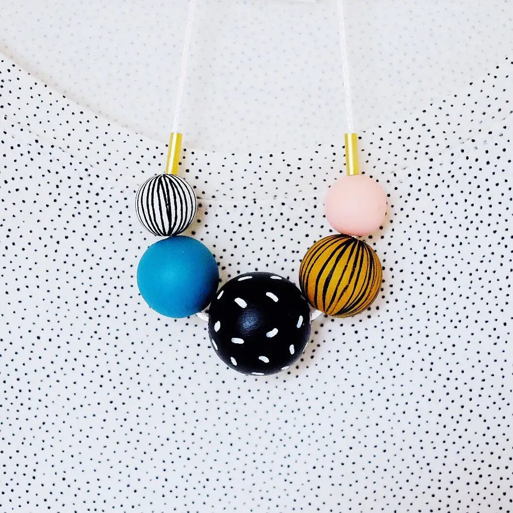 Wooden Stripey Statement Necklace