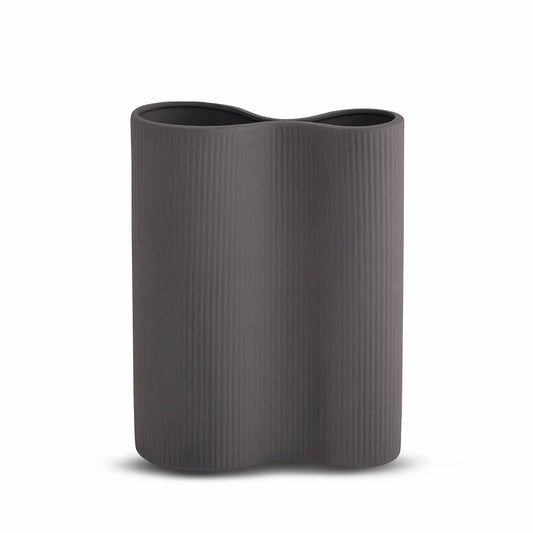 Charcoal Ribbed Porcelain Infinity Vase